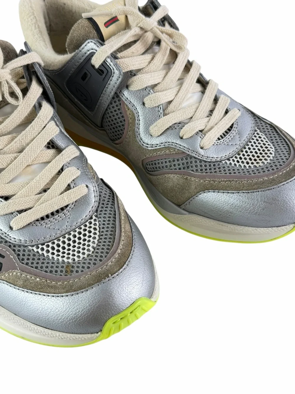 GUCCI 587242 Ultrapace Men's Sneakers in Silver Metallic Multi 8.5 - 9 US